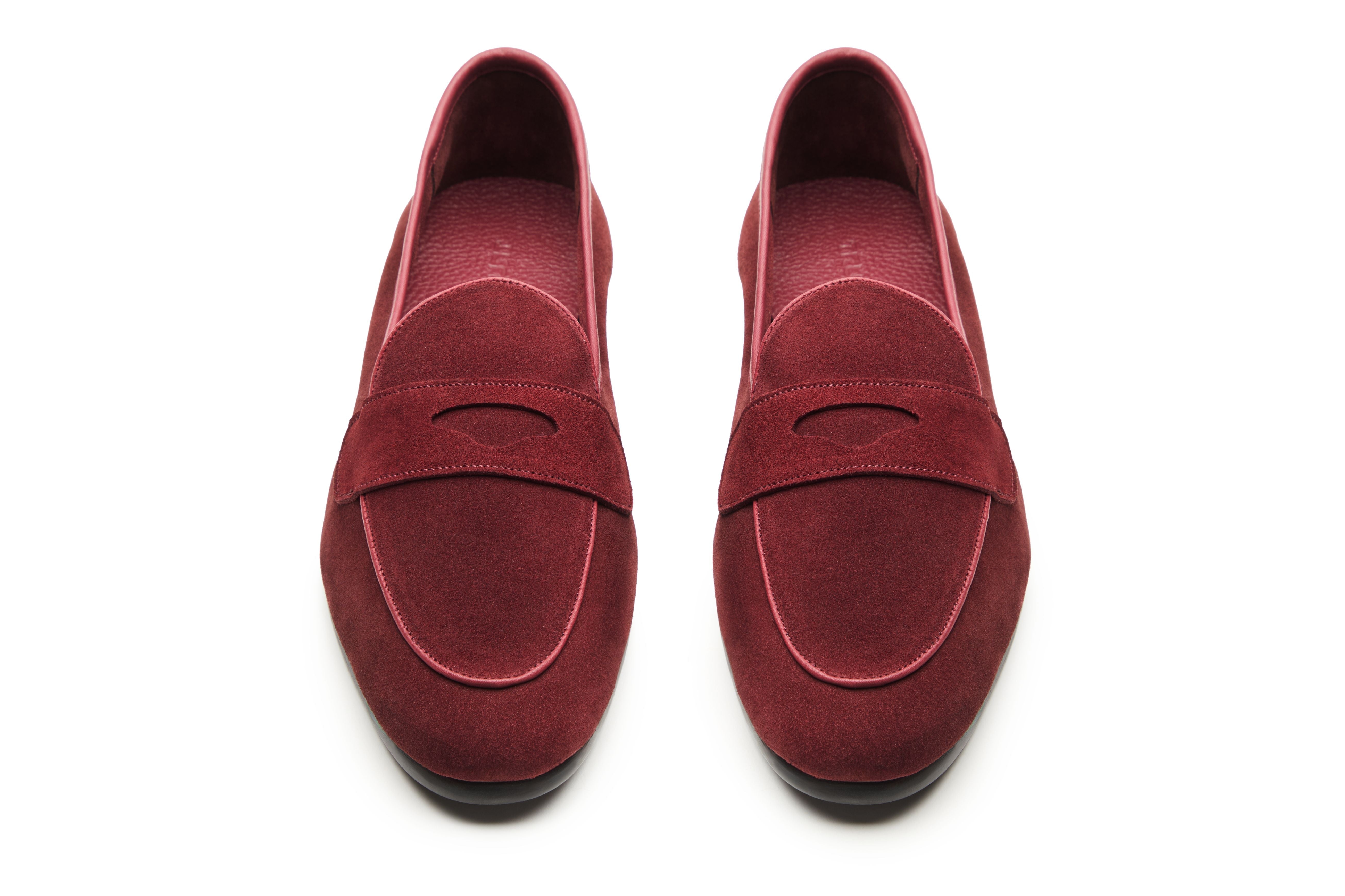 Belgian Loafers With Penny Saddle In Burgandy Suede